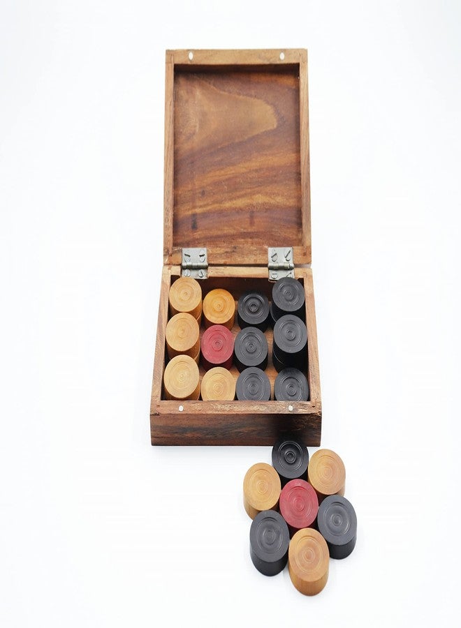 Synco Premia Carrom Board Coins Come in sheesham Box Wooden Carrom Coins 24(11 Brown + 11 Black + 2 Red) - Image 3